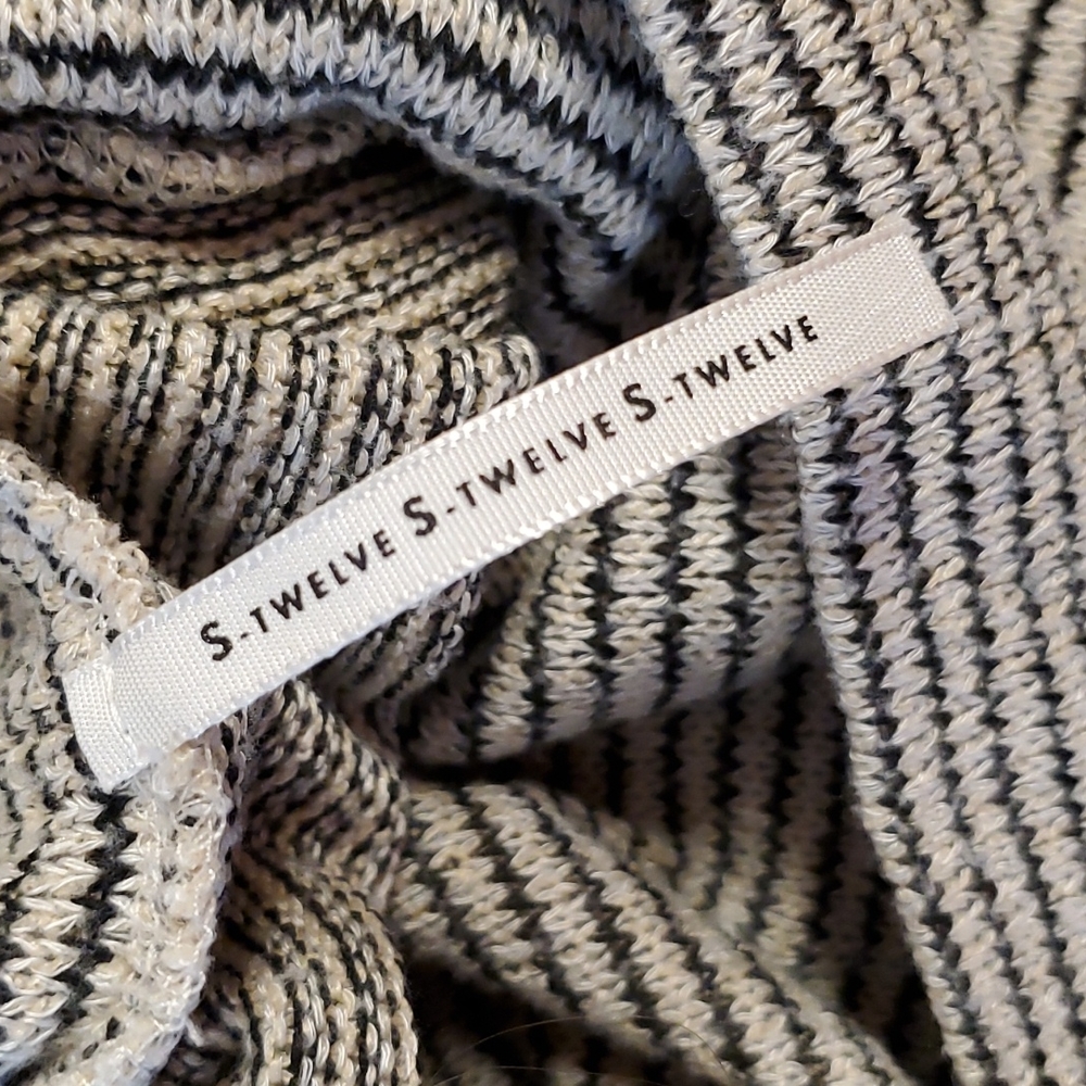 Cowl neck wrap across lightweight striped long sleeve sweater top Small - Picture 2 of 8